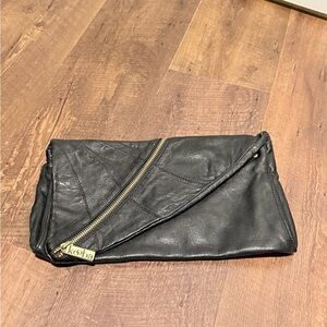 2010s Kooba Black Leather Clutch with Gold Hardware